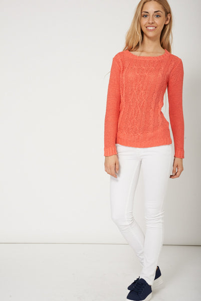 Long Sleeve Cable Knit Coral Jumper  Ex-Branded