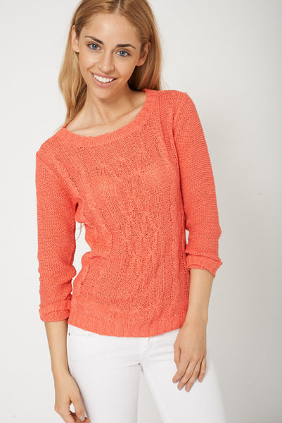 Long Sleeve Cable Knit Coral Jumper  Ex-Branded
