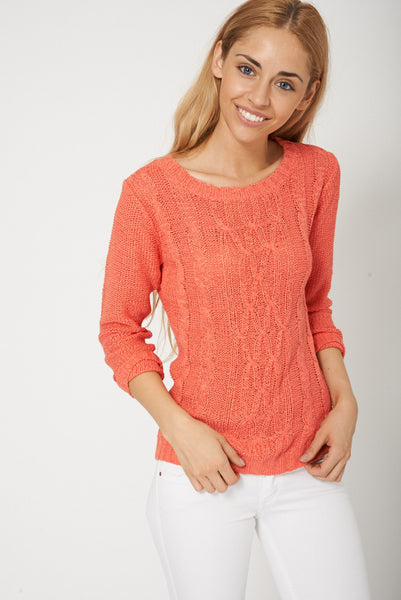 Long Sleeve Cable Knit Coral Jumper  Ex-Branded