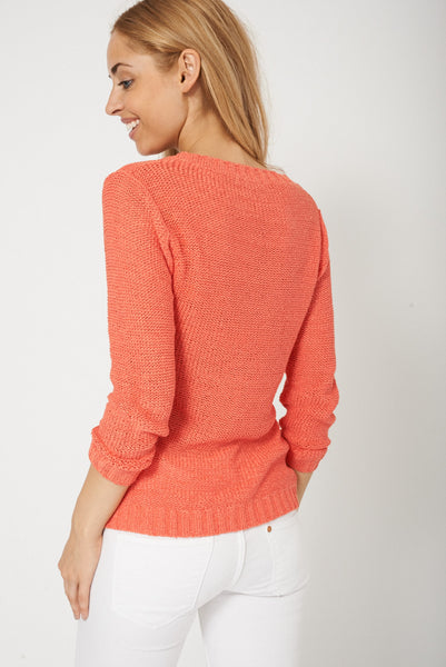Long Sleeve Cable Knit Coral Jumper  Ex-Branded