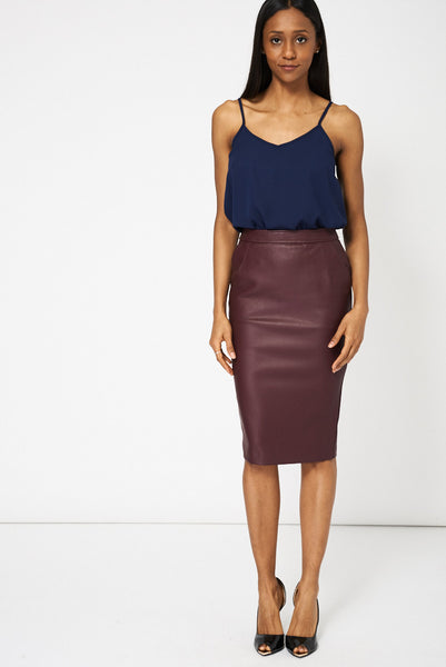 Burgundy Leather Look Skirt Ex-Branded Available in Plus Size