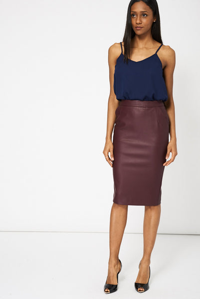 Burgundy Leather Look Skirt Ex-Branded Available in Plus Size