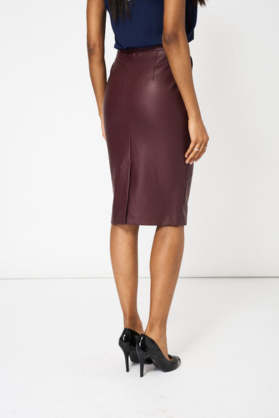 Burgundy Leather Look Skirt Ex-Branded Available in Plus Size