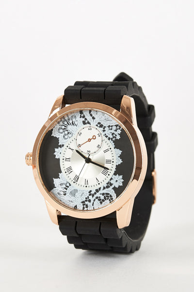 Floral Design Silicone Strap Watch