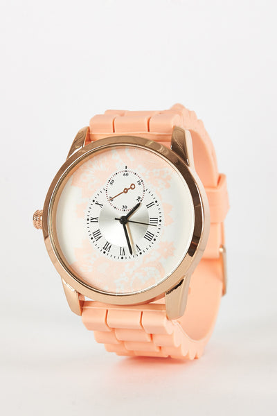 Floral Design Silicone Strap Watch