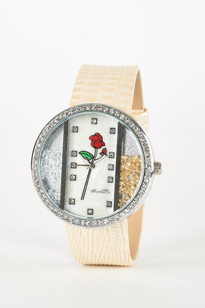 Watch with Rose Design and Loose Beads