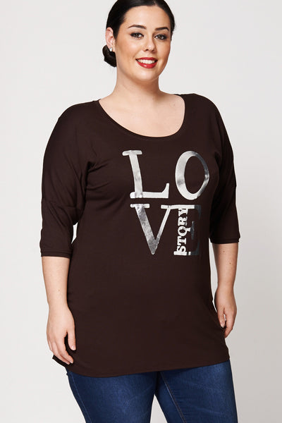 Love Print Short Sleeve Batwing Top