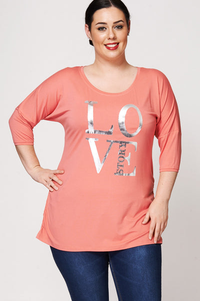 Love Print Short Sleeve Batwing Top