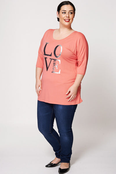 Love Print Short Sleeve Batwing Top