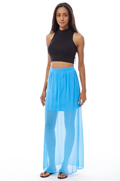 Blue Chiffon Maxi Skirt