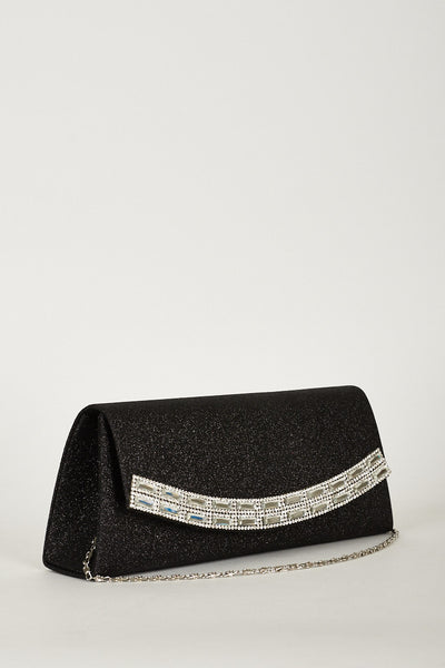 Posh Shiny Clutch Bag With Glass Beads And Diamond Details