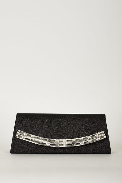 Posh Shiny Clutch Bag With Glass Beads And Diamond Details