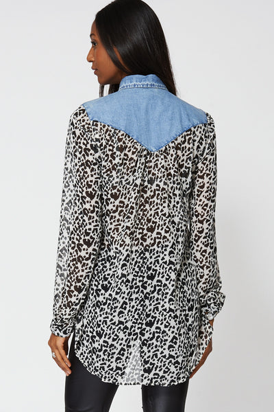 Leopard Print Shirt With Denim Inserts Ex-Branded