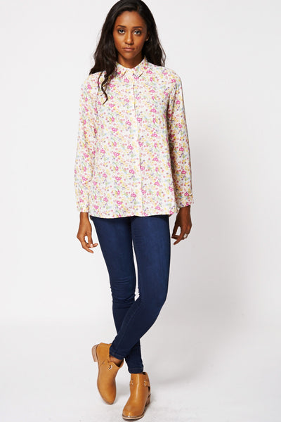 Floral Print Long Sleeved Dipped Hem Shirt