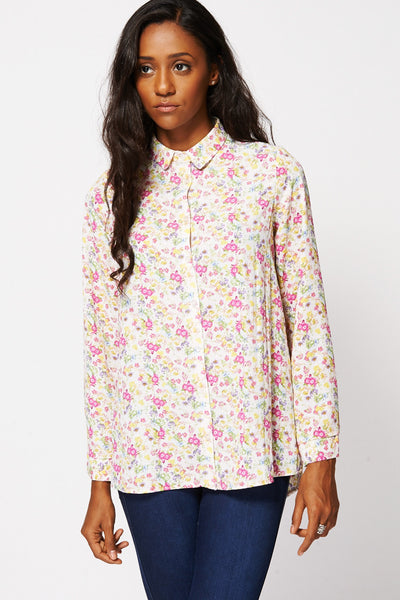 Floral Print Long Sleeved Dipped Hem Shirt