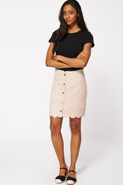 Beige Button-Up Faux Suede Skirt Ex-Branded Available in Plus Size