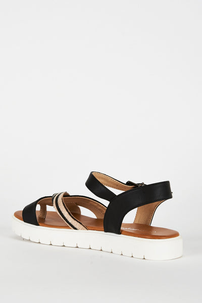 Black Toe Post Sandal With Cleated Sole