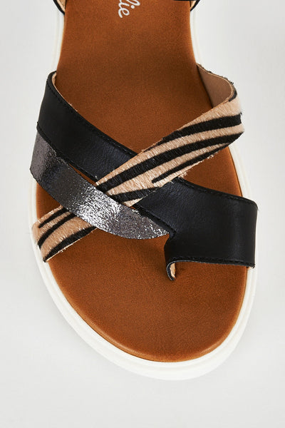 Black Toe Post Sandal With Cleated Sole