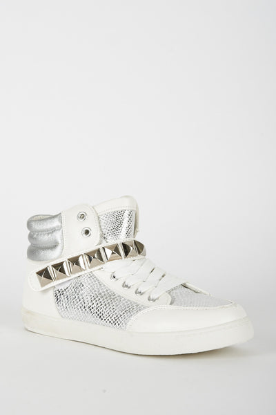 White Snake Print Hi Top Trainer