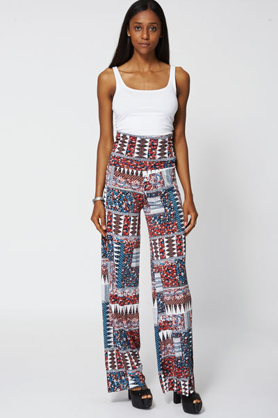 High Waisted Abstract Long Palazzo Trouser