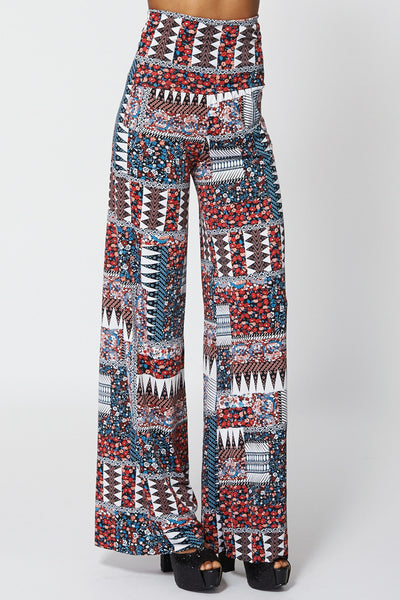 High Waisted Abstract Long Palazzo Trouser