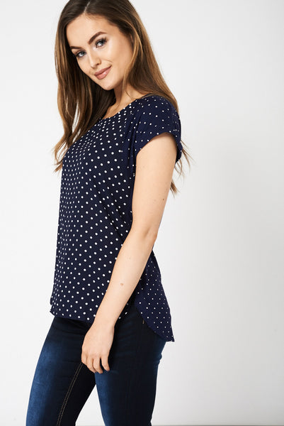 Navy Spotted Top Available In Plus Sizes