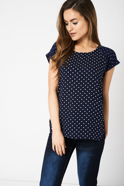 Navy Spotted Top Available In Plus Sizes