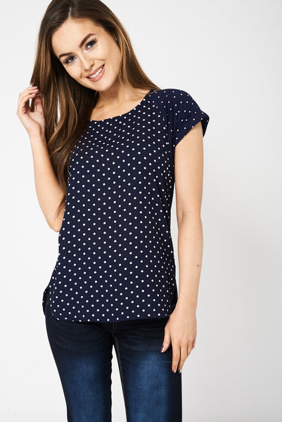 Navy Spotted Top Available In Plus Sizes