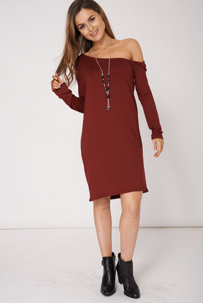 One Off Shoulder Long Sleeves Dress With Necklace Ex-Branded