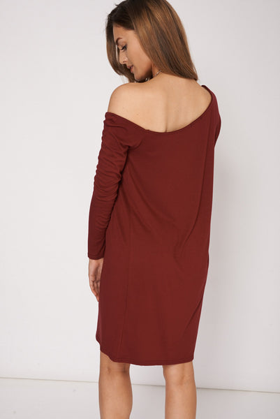 One Off Shoulder Long Sleeves Dress With Necklace Ex-Branded