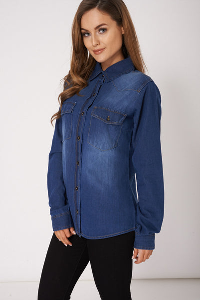 Blue Denim Double Pocket Shirt Ex-Branded Available In Plus Sizes