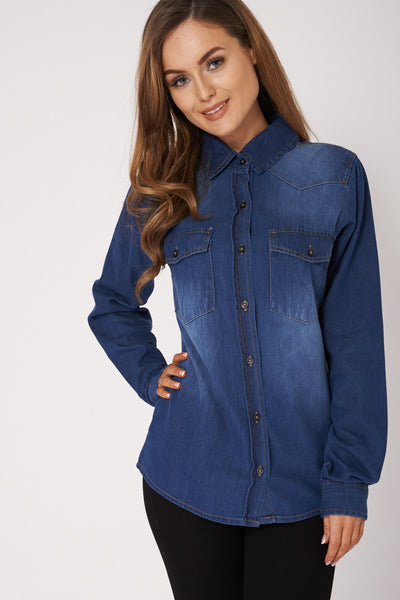 Blue Denim Double Pocket Shirt Ex-Branded Available In Plus Sizes