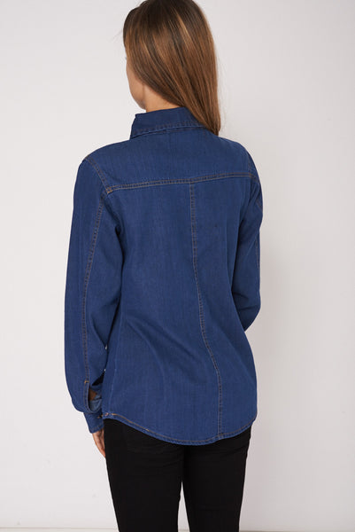 Blue Denim Double Pocket Shirt Ex-Branded Available In Plus Sizes