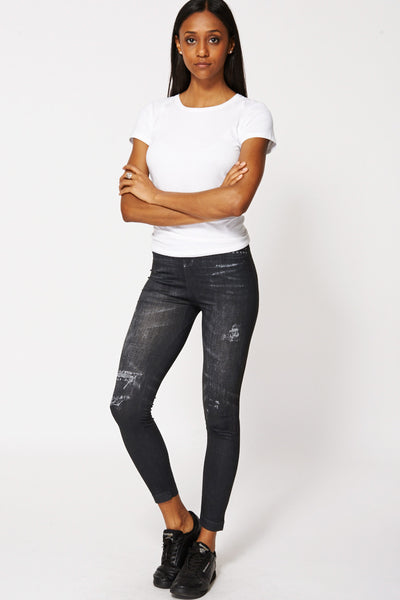 Ripped Jean Detail Black Leggings