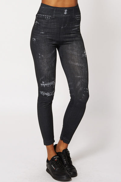 Ripped Jean Detail Black Leggings