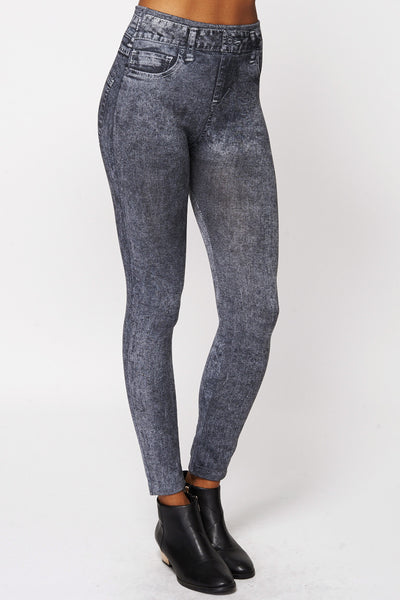 Acid Wash Jean Detail Thermal Leggings