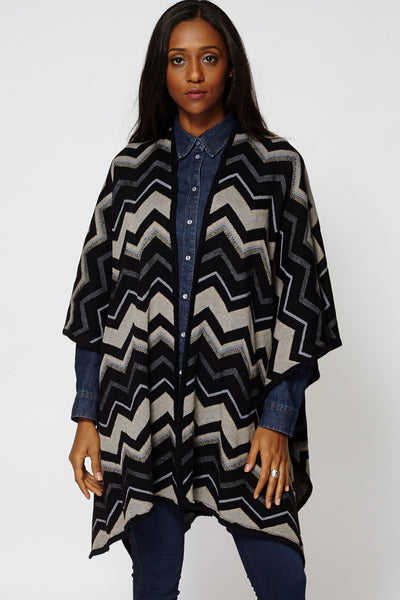 Multi-Colour Zig Zag Print Open Poncho Cape