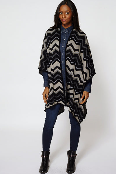 Multi-Colour Zig Zag Print Open Poncho Cape