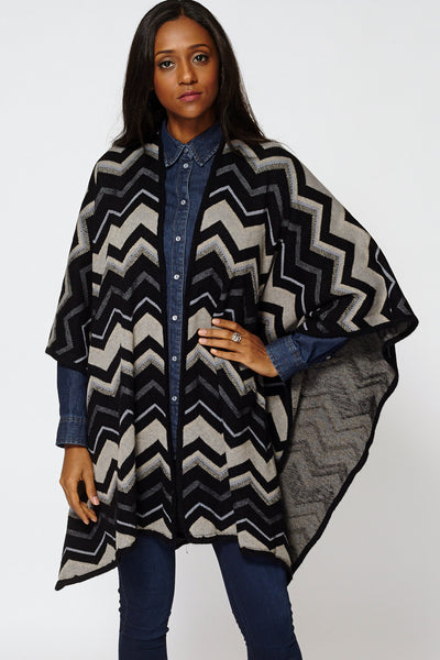 Multi-Colour Zig Zag Print Open Poncho Cape