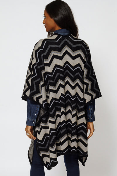 Multi-Colour Zig Zag Print Open Poncho Cape