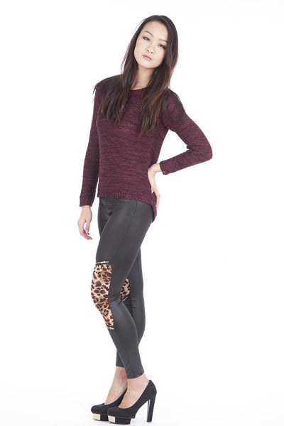 Satin Look Leggings with Leopard Print Detail