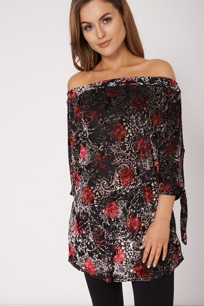 Patterned Soft Touch Bardot Top