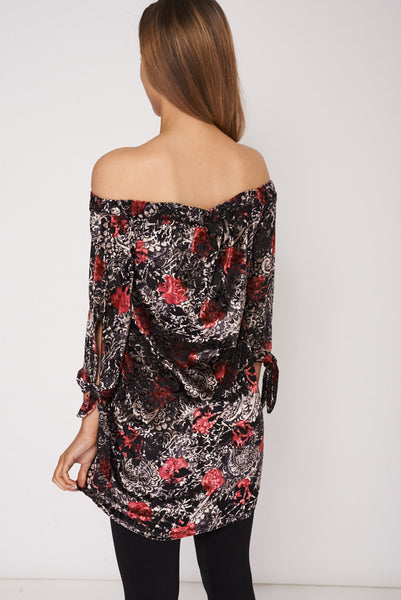 Patterned Soft Touch Bardot Top