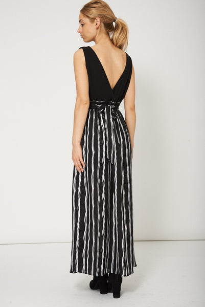 Dashing Black And White Striped Dress With Side Split