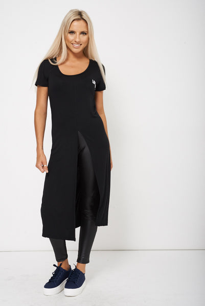 Black Love Longline Slit Front Top