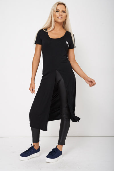 Black Love Longline Slit Front Top