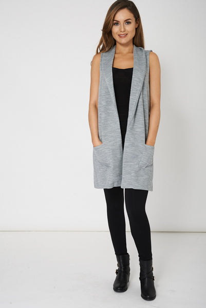 Grey Sleeveless Waistcoat With Front Pockets Ex-Branded Available In Plus Sizes