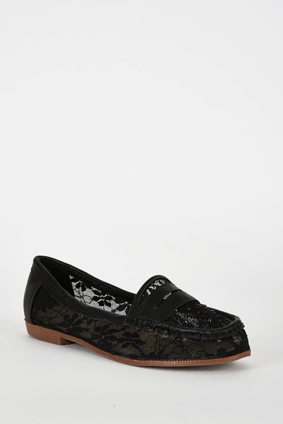 Black Diamante Lace Loafer Shoe