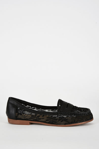 Black Diamante Lace Loafer Shoe