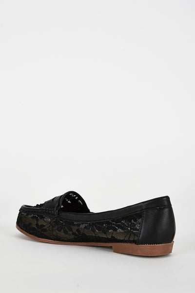 Black Diamante Lace Loafer Shoe